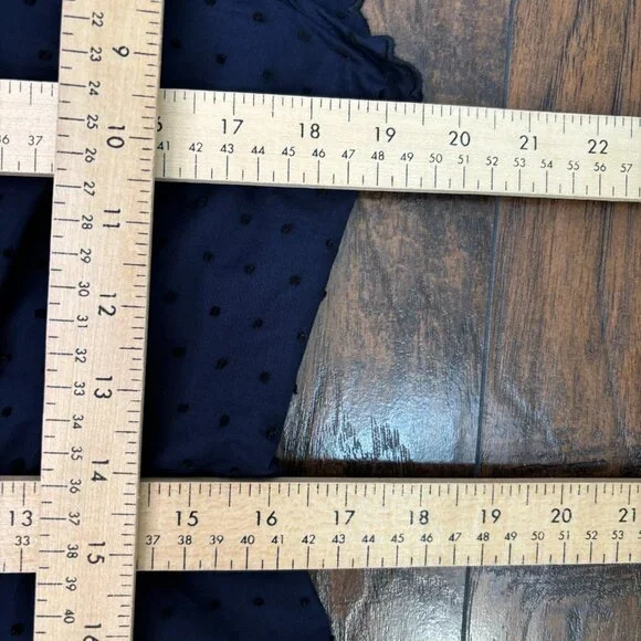 J. Crew Top 12 Navy Blue Swiss Dot Peplum Flutter Sleeve Scalloped V-Neck Blouse - Picture 8 of 11